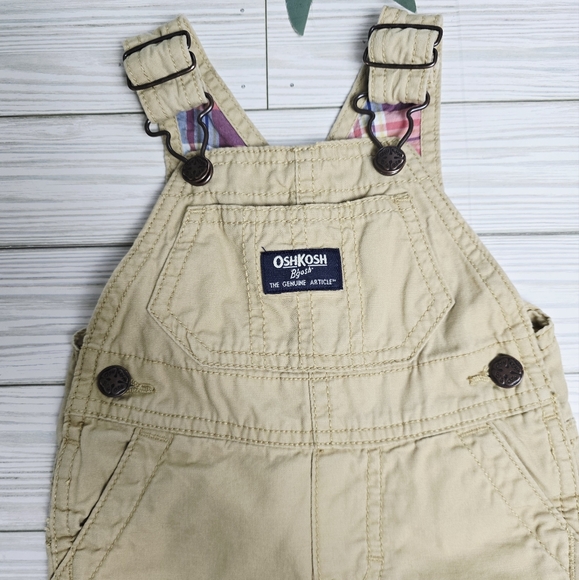 Oshkosh Baby Cream Red Plaid Lined Overalls Size 3 Months - Picture 2 of 8